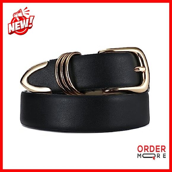 Women\'s Leather Belt with Gold Buckle, 1.2\
